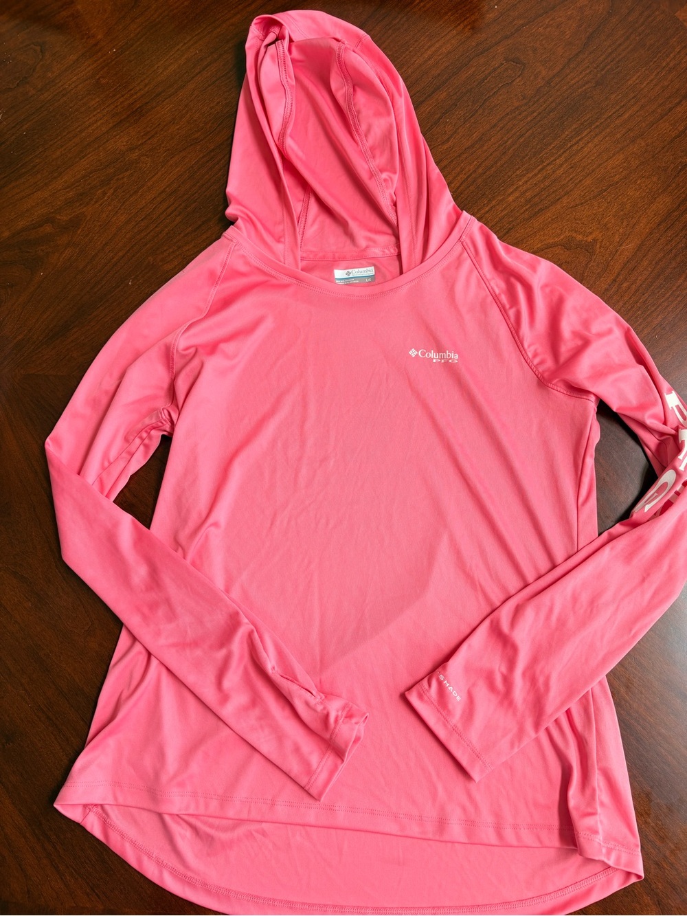Columbia Women's Coral Pink Hooded Long-Sleeve Performance Top Large